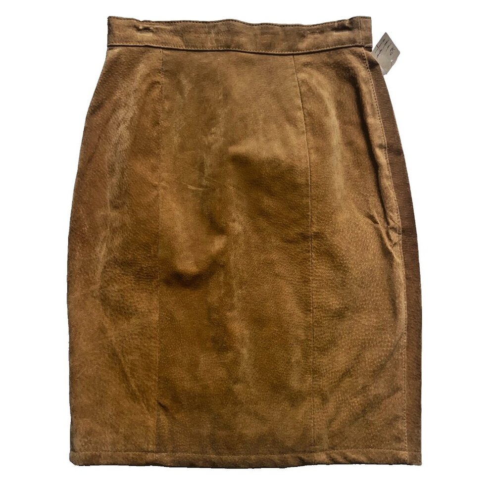 NWT Vintage 100% Leather Skirt Size 26 Deadstock Brown Global Identity USA